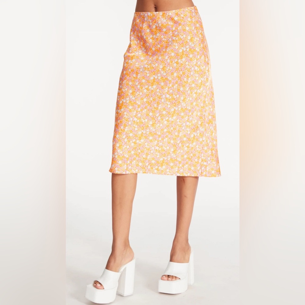 Steve Madden‎ Women's Floral-Print Charmeuse Midi Slip Skirt Size Medium